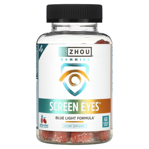 Zhou Nutrition, Screen Eyes, тропическое манго, 60 вегетарианских жевательных таблеток