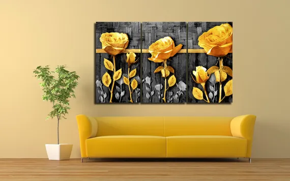 Модульная картина "Золотые розы"