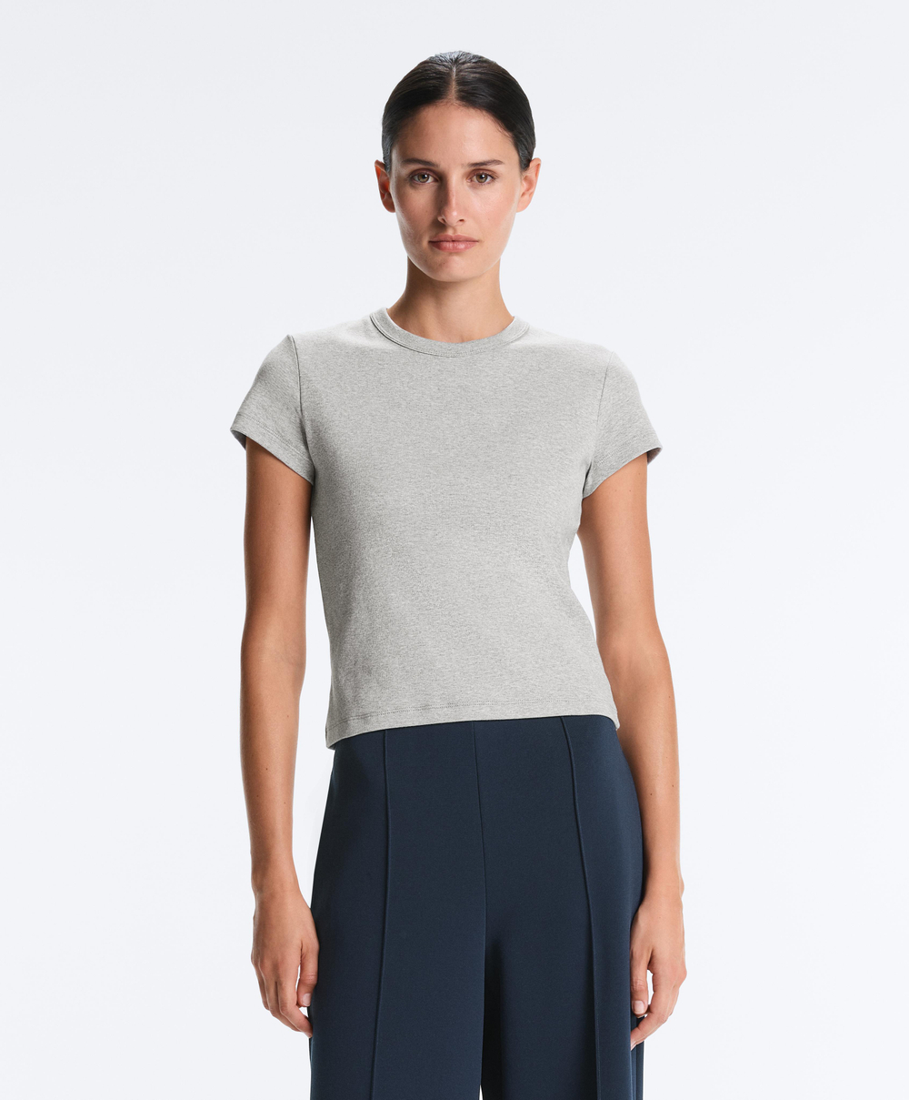 Oysho Футболка Rib Fit из смесового хлопка, серый меланж