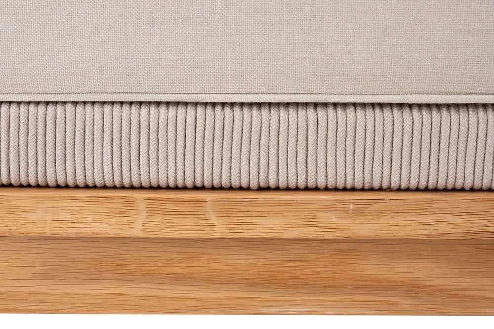 "Канны" правый модуль плетеный из роупа, основание дуб, роуп бежевый круглый, ткань бежевая 052