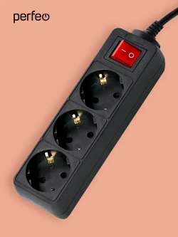 Сетевой удлинитель Perfeo с кнопкой POWERMATE PF-PM-3/3,0-B, 3,0м, 3 розетки, черный