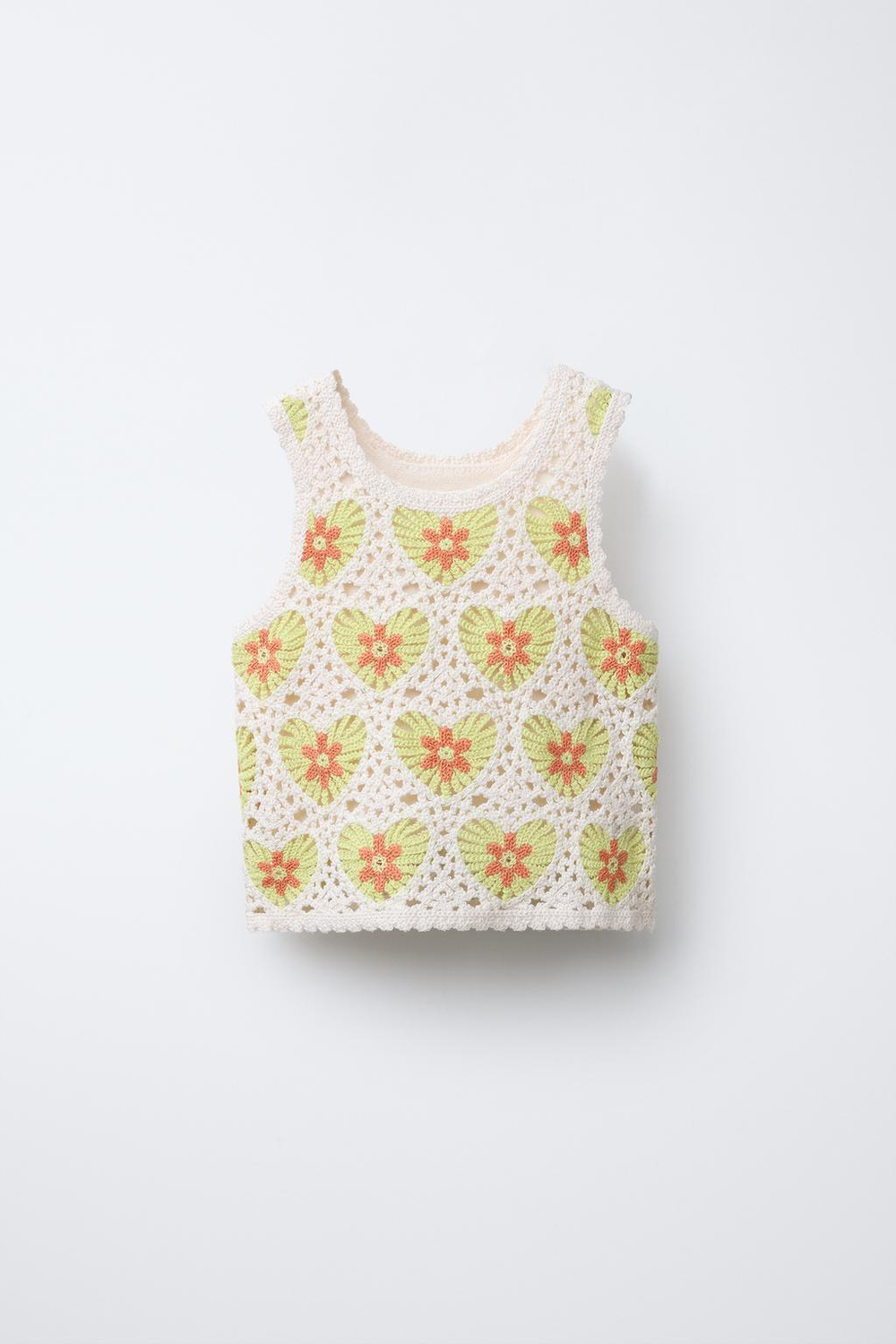 ZARA ТОП ИЗ КРУЖЕВА КРОШЕ, ЗЕЛЕНЫЙ/ЭКРЮ