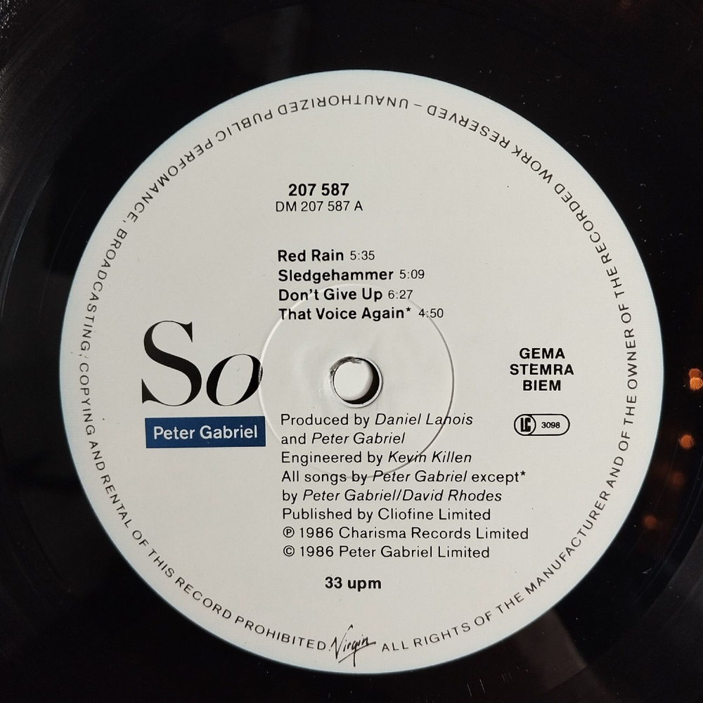 Винтажная виниловая пластинка LP Peter Gabriel So (Germany 1986)