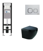 Унитаз подвесной WeltWasser AMBERG 350 + MERZBACH 041 XL MT-BL + AMBERG RD-WT черный матовый, безободковый, с крышкой микролифт, слив-торнадо, с инсталляцией и белой кнопкой