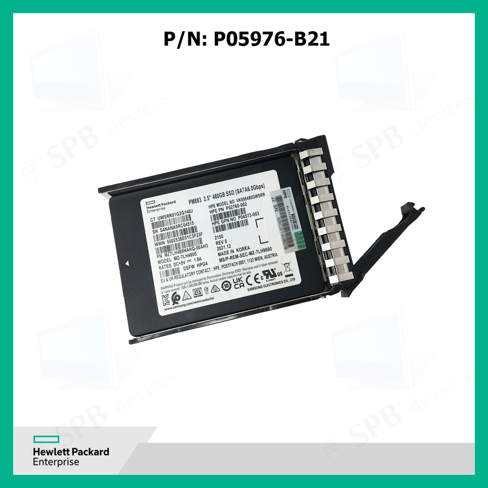 Жесткий Диск SSD HPE 480GB SATA 6G Mixed Use SFF (2.5in) SC SSD P05976-B21 P08620-001