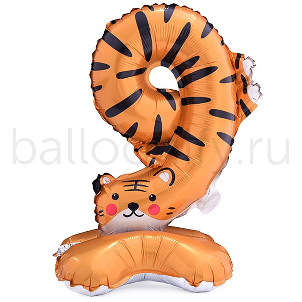 Шар ЦИФРА 9 Зоопарк Тигр на подставке 22" 58 см