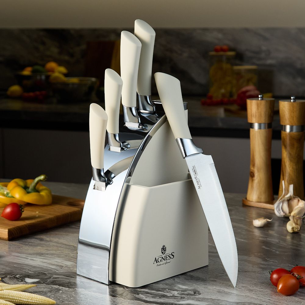 НАБОР НОЖЕЙ AGNESS НА ПЛАСТИКОВОЙ ПОДСТАВКЕ, 6 ПРЕДМЕТОВ