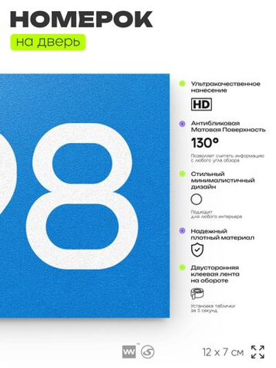 Номер на дверь 598, табличка на дверь для офиса, квартиры, кабинета, аудитории, склада, голубая 120х70 мм, Айдентика Технолоджи
