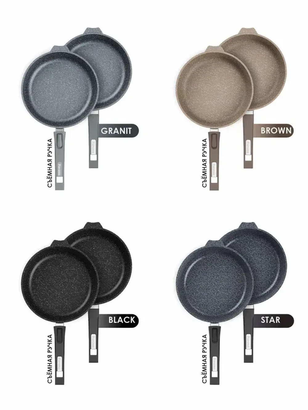 Сотейник с крышкой "Мечта" Гранит с антипригарным покрытием со съемной ручкой