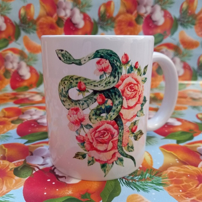 Кружка 300 мл керамика Змея привлечения удачи и финансового благополучия №0010 (белая)