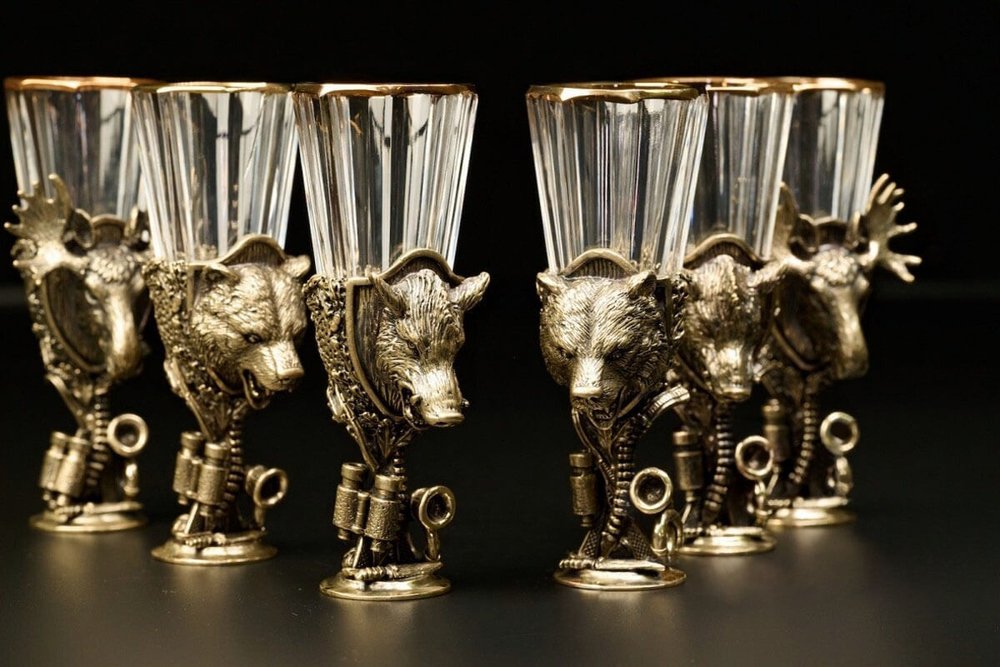 Набор рюмок-лафитников "Трофейная охота" 6 шт. в подарочном кейсе с художественным оформлением