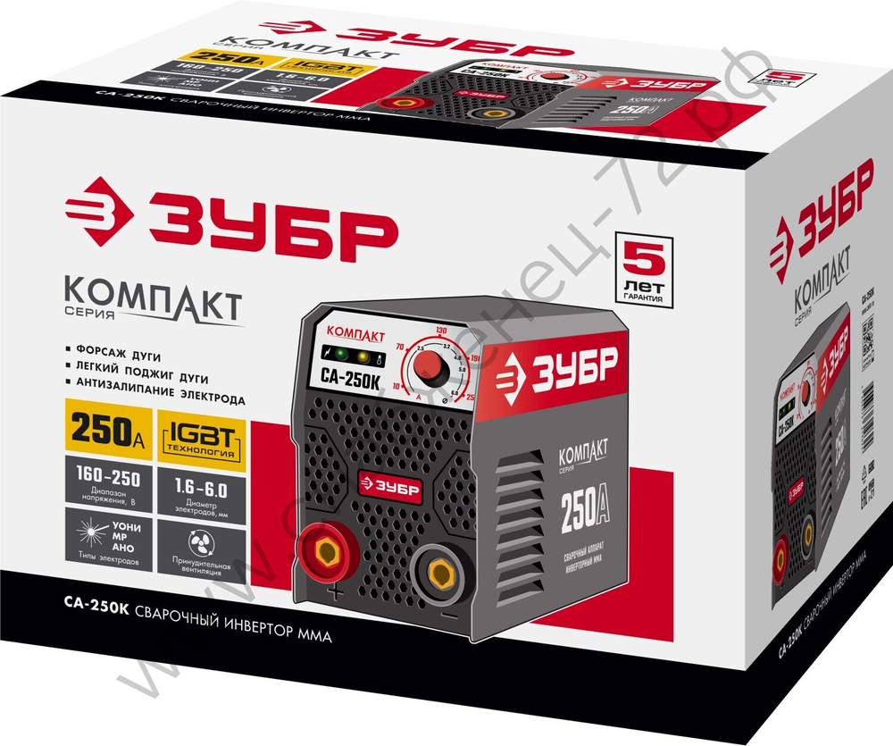 ЗУБР ММА, 250 А, КОМПАКТ, сварочный аппарат инверторный, макс. электрод Ø 6.0 мм (СА-250К)