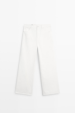 Massimo Dutti Джинсы с высокой талией и широкими штанинами, экрю