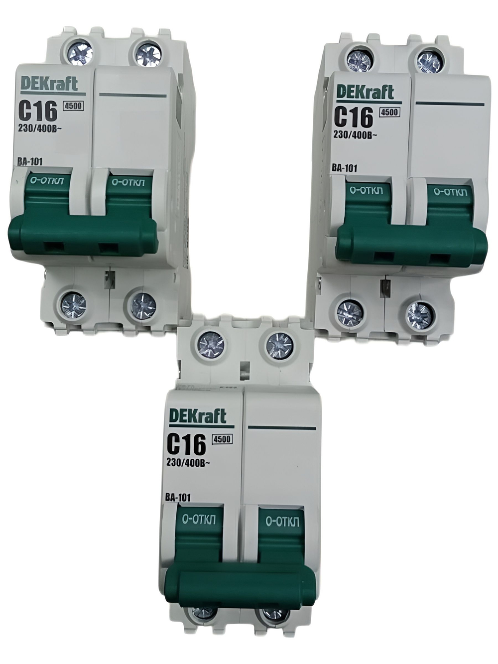 автоматический выключатель 2п 16А тип С 4,5кА серия ВА-101 DEKraft (3шт)