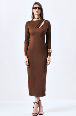 Платье трикотажное с вырезом 1225 корица