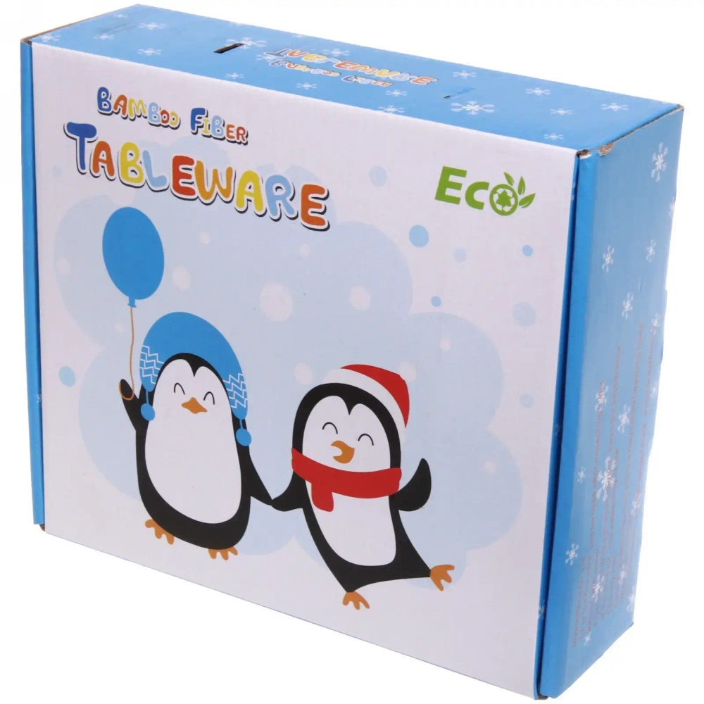 Набор детской посуды из бамбука 5 предметов «Пингвин в шляпке»