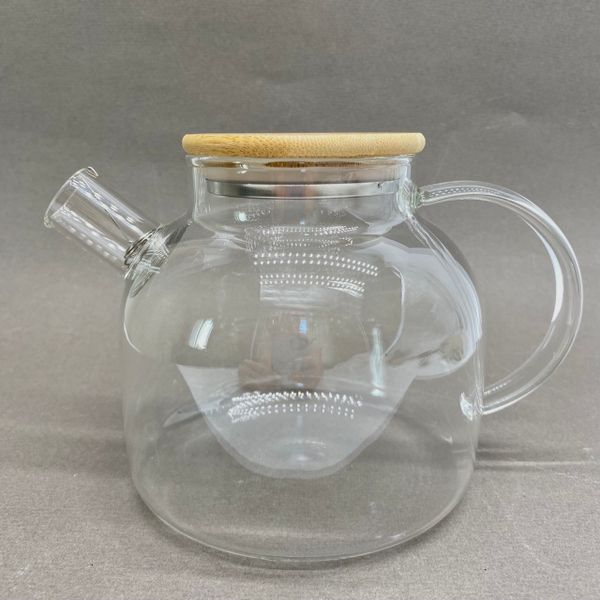 Чайник для кипячения, стекло, бамбуковая крышка 1л