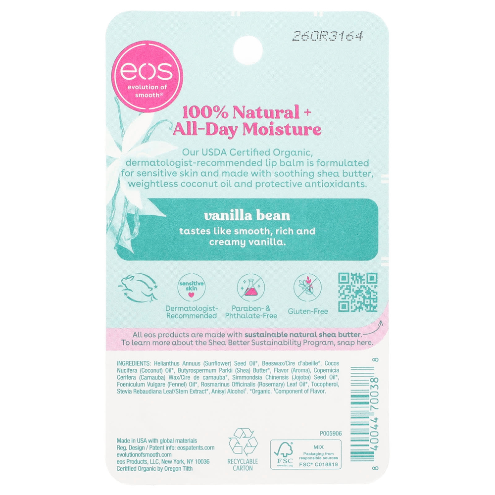 EOS, 100% натуральный органический бальзам для губ, ваниль, 7 г (0,25 унции)