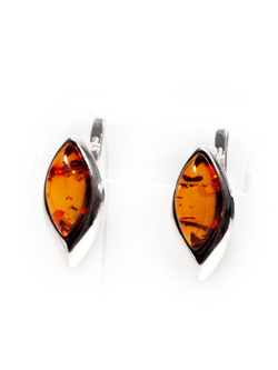 Серьги из серебра 925 с натуральным янтарем коньячного цвета