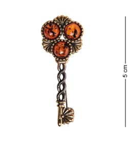 AM-2604 Брошь «Ключ в Нарнию» (латунь, янтарь)