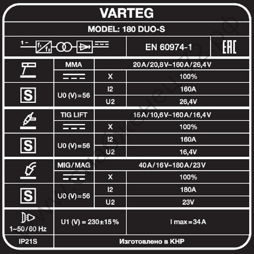 Сварочный полуавтомат VARTEG 180 DUO-S
