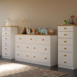 Dipriz Комод белый Хаба из сосны, 6 ящиков, высокий деревянный комод в спальню и детскую, белый/антик