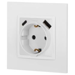 Розетка ЭРА Elegance 14-4108-01 2P+E 16A-250В со шторками с USB type-A+C 5В-3А белый
