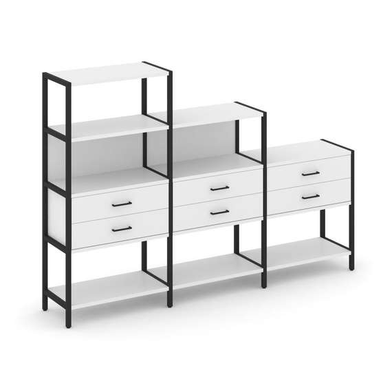 Shelf System Трехсекционный стеллаж четырех/трех/двухярусный с ящиками SN.STM-431 Белый/Металл Черны
