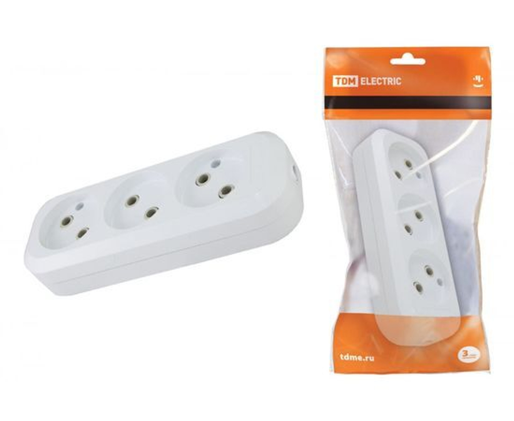 Колодка розеточная 3 гнезда 2П б/з 10А 250В белая TDM SQ1806-0010