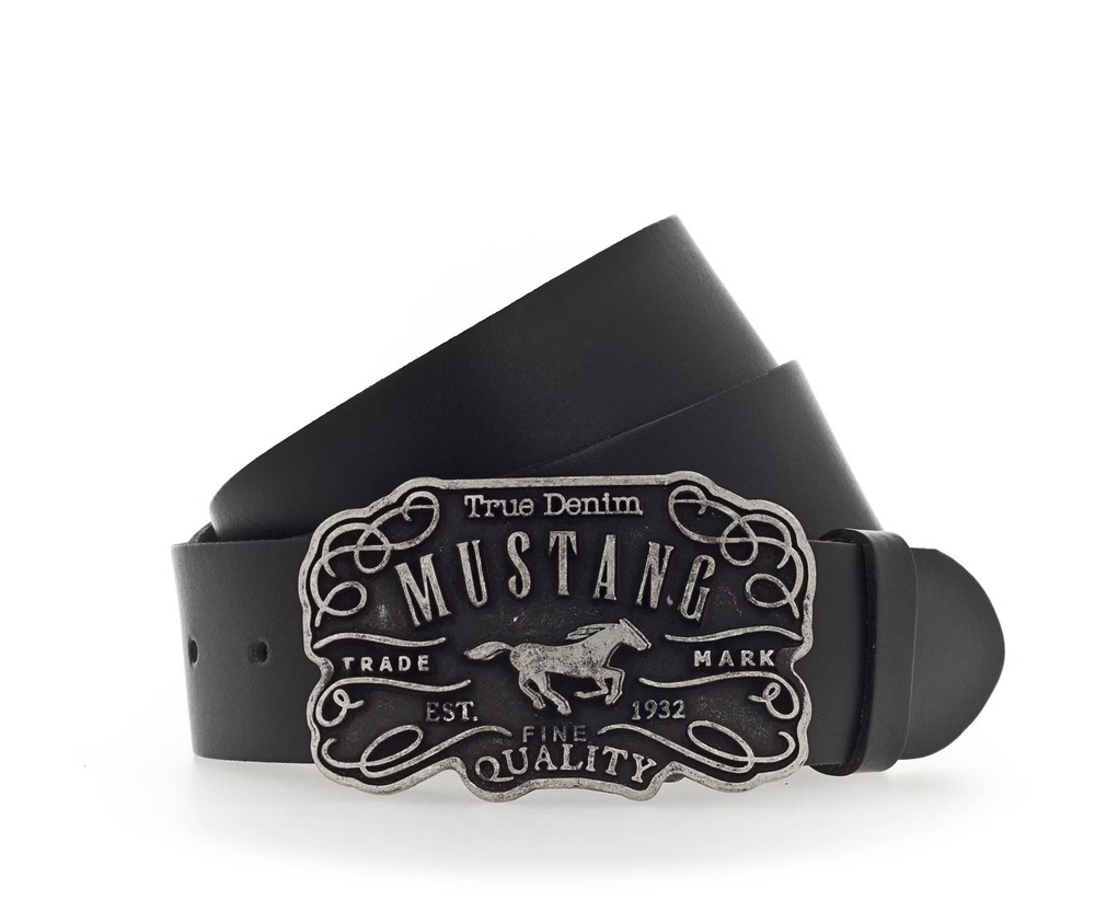 Ремень взрослый MUSTANG Leather belt in 40mm with buckle in dark blackened silver