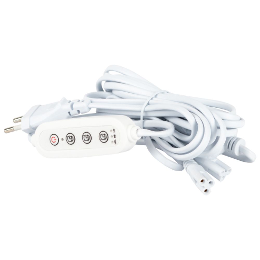 Разветвитель сетевой для линейных светильников ЭРА 4х IEC C5 3pin+timer на 4 точки с таймером 4, 8, 12H 2 м | Аксессуары для фито светильников