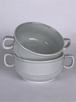 Бульонница супница с ручками фарфоровая тёмно-серый набор 2 шт в стиле акварель