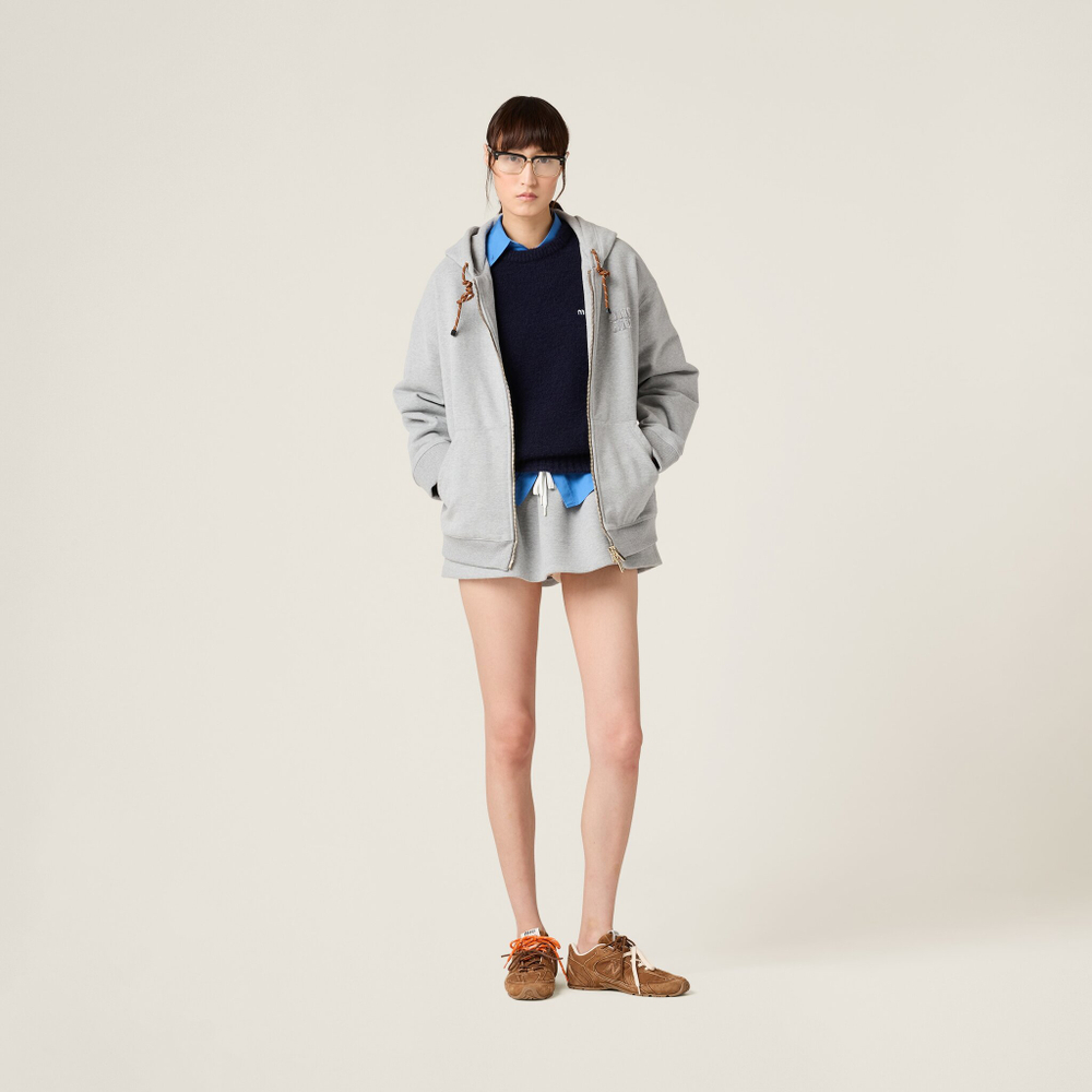 MIU MIU ХЛОПКОВАЯ ФЛИСОВАЯ ТОЛСТОВКА, СЕРЫЙ