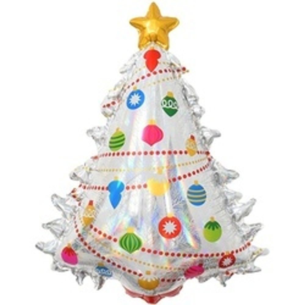 Шар (32"/81 см) Фигура, Новогодняя елка, Серебро, Голография