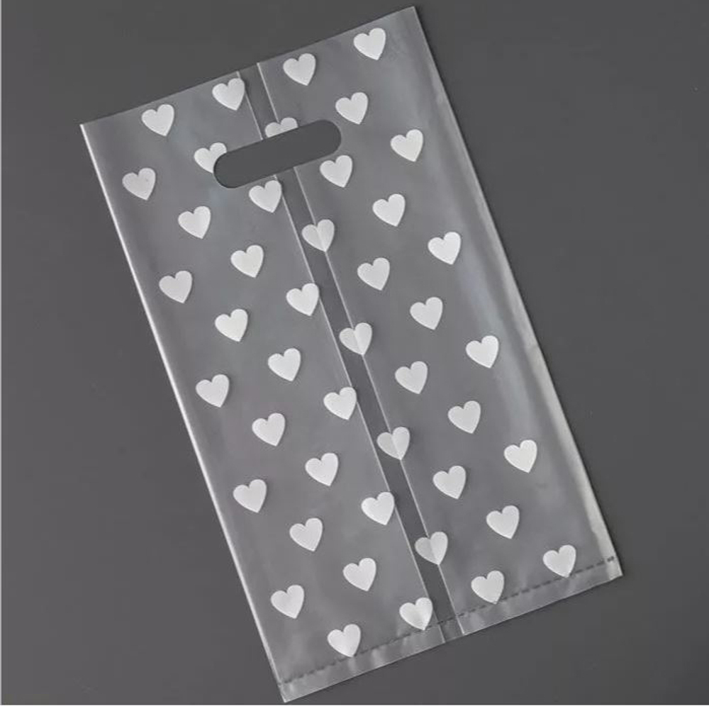 Пакет для бенто прозрачный "Сердца" 25*16*35 см