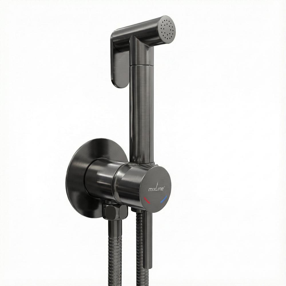 Смеситель с гигиенической лейкой 25k MIXLINE ML31-081GR "Ray" встраиваемый ГРАФИТ