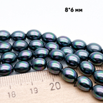 "Майорка" рис, цвет черный АВ, размер около 8*6 мм, цена за 24-25 шт (1/2 нити)