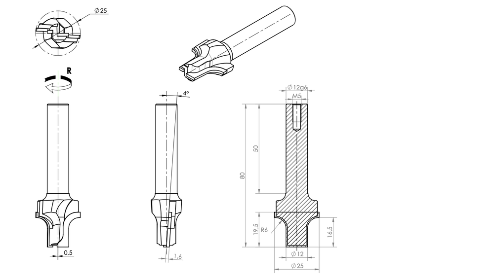 PCD концевая фреза D.25x19,5 S.12x50 Z2