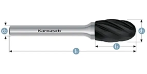 Борфреза твердосплавная Karnasch форма F, 3х14х3х38 мм, насечка HP-7 по алюминию, покрытие Black-Tec, арт. 11.5055-015