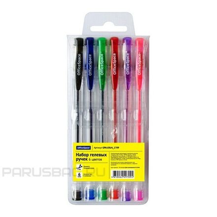 Набор гелевых ручек 6цв. Спейс, 1.0мм, прозрачный корпус