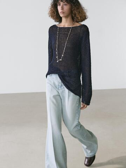 Massimo Dutti Джинсы-палаццо с высокой талией, светло-голубой