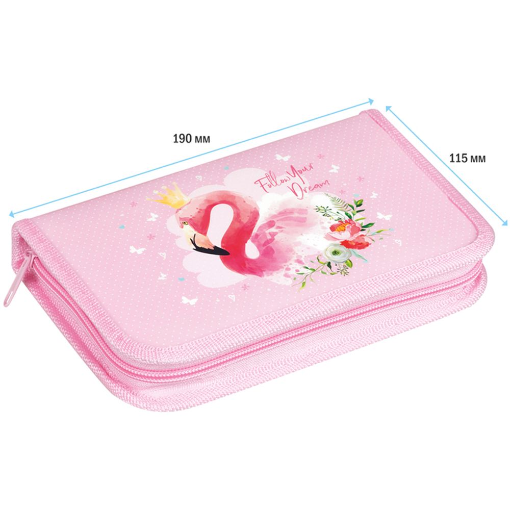 Пенал 1 отделение, 190*115 ArtSpace "Flamingo", ламинированный картон, софт-тач