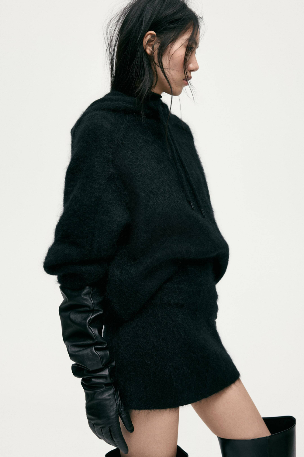 H&M Толстовка с капюшоном из смесовой мохеровой пряжи, черный