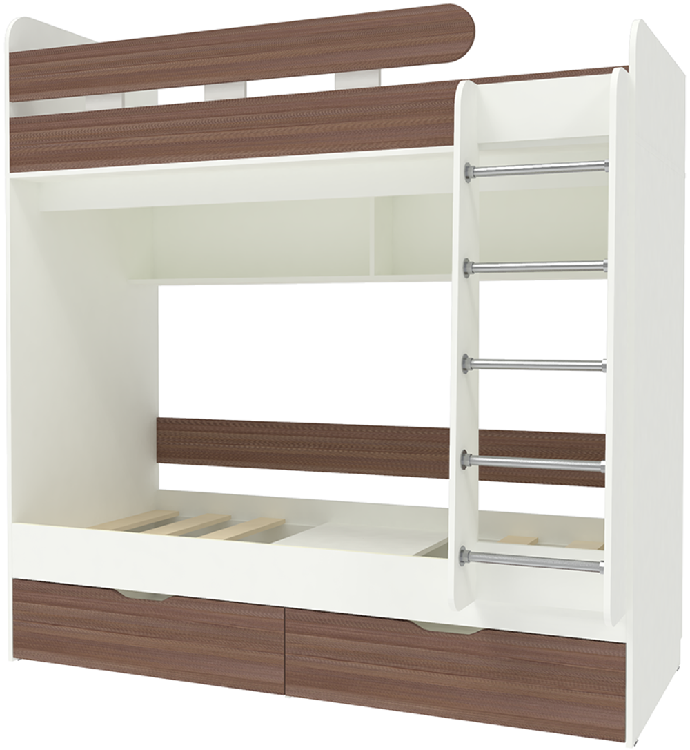 Двухъярусная кровать КарИВи Юниор 5 80х190 Белый  Бодего Темный