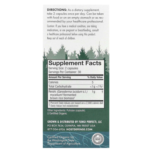 Host Defense, Mushrooms ™, рейши, 60 капсул (0,5 г в 1 капсуле)