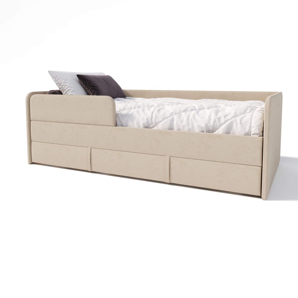 Кровать подростковая 180х90 см с бортиком и ящиком (беж Беверли)