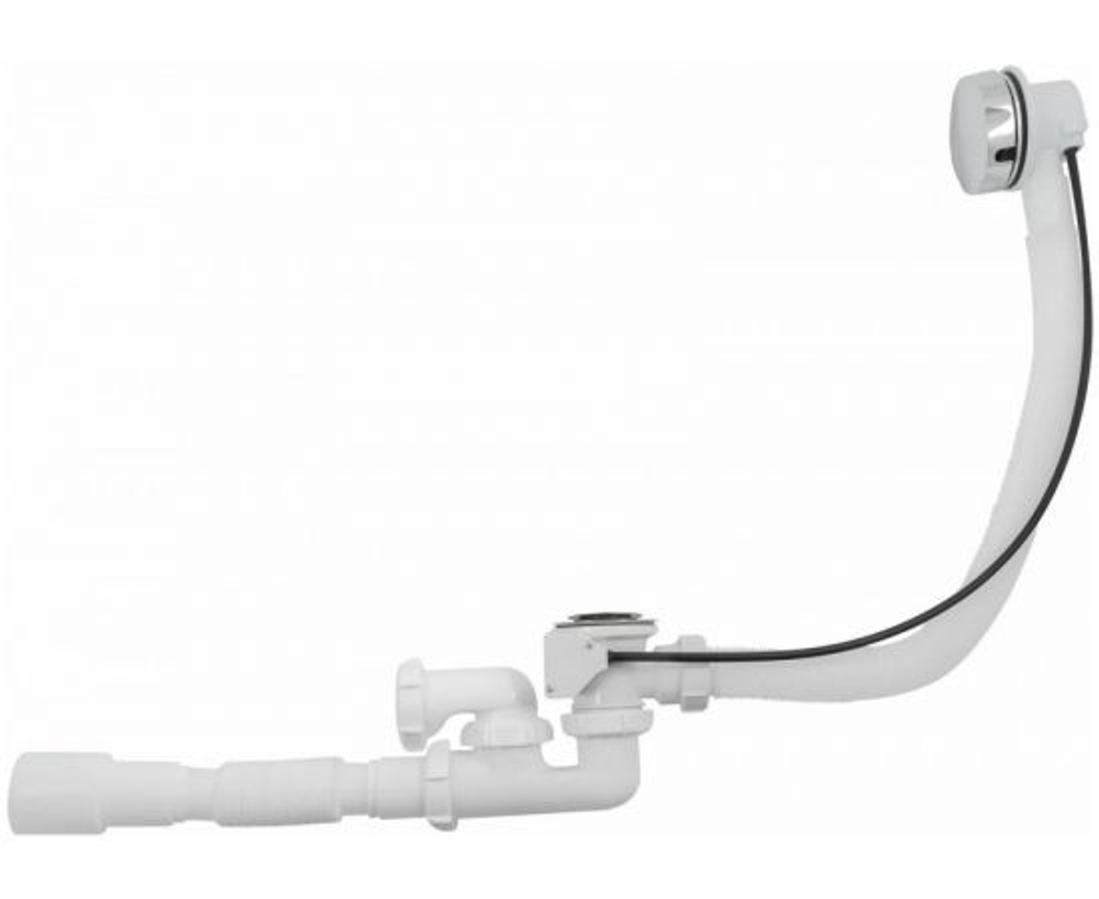 Сифон для ванны Aquant регулируемый, клик-клак перелив-автомат, широкий грибок, хром, гофротруба, 1 1/2х40 дюймов, 40х40/50 (V512)