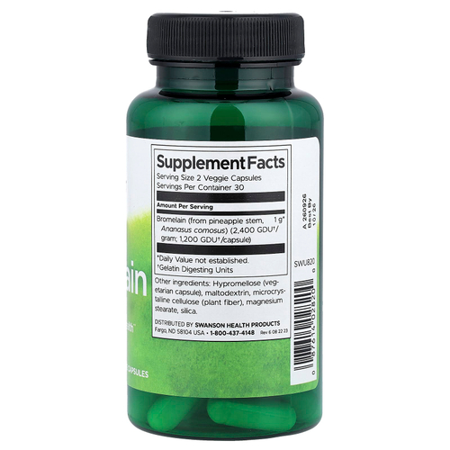 Swanson, бромелаин, 60 растительных капсул (500 мг в 1 капсуле)