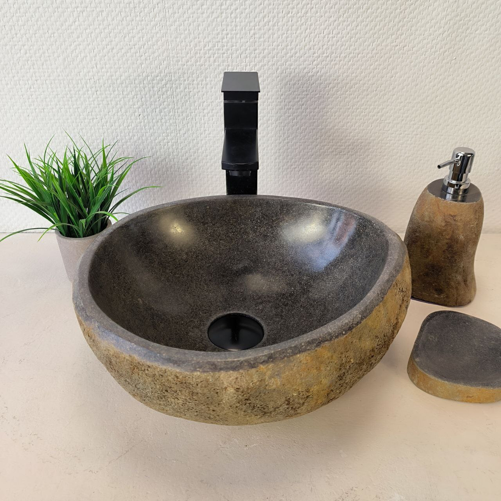 Раковина из речного камня RS-66030 36х32х15 из натурального камня