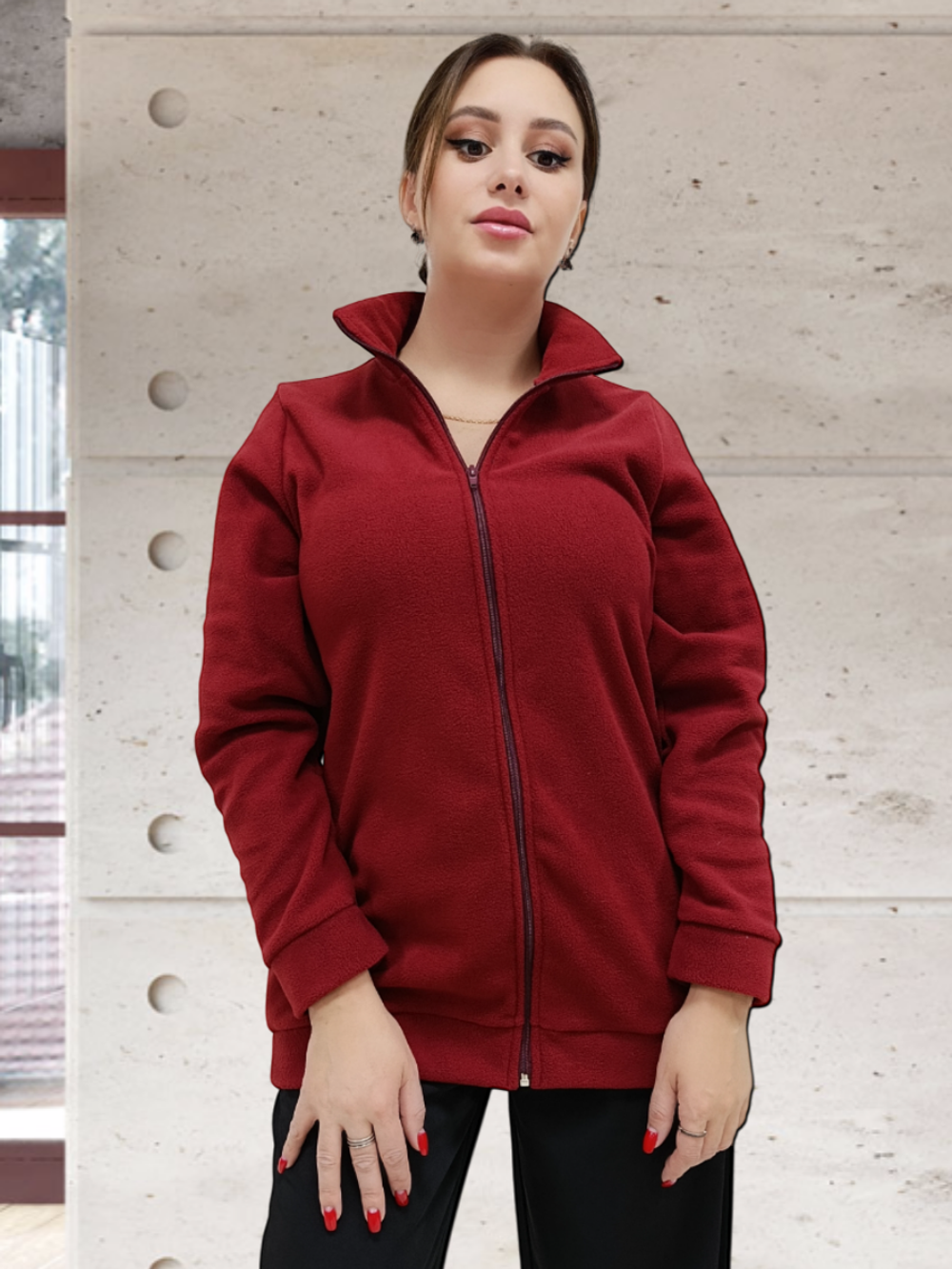 20882 Жакет женский флисовый ворот стойка бордовый (56)